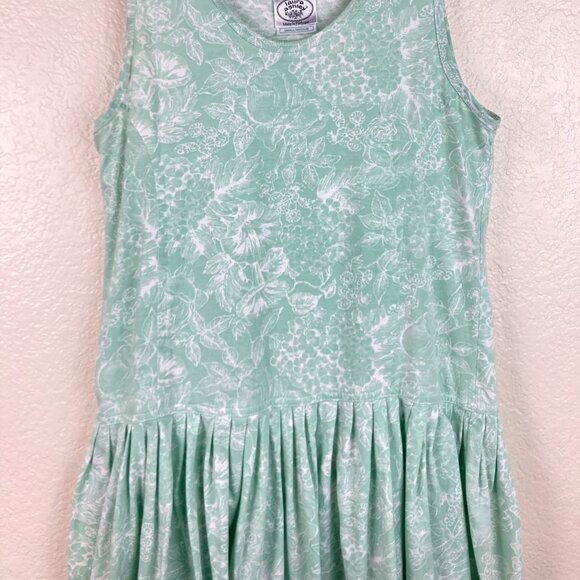 Laura Ashley Vintage Green & White Midi Pullover Drop Waist Sun Dress Sz S/M - Picture 6 of 9